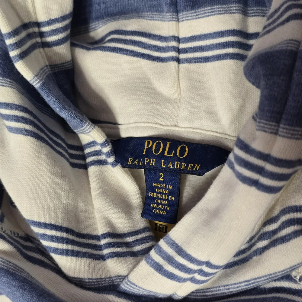 Polo by Ralph Lauren Blue and White Striped Hoodie 2T - Picture 3 of 5